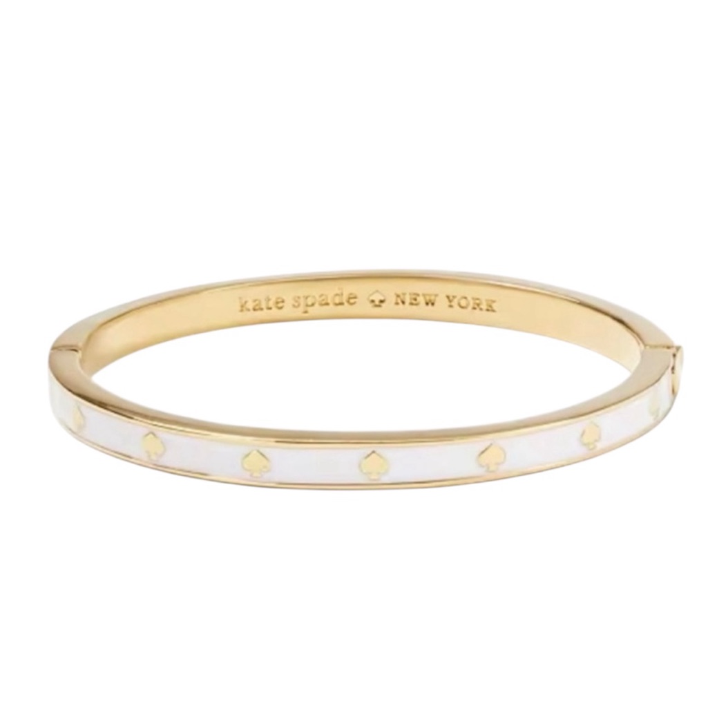 Kate Spade Gold And White Enamel Spade Bangle Bracelet *New
